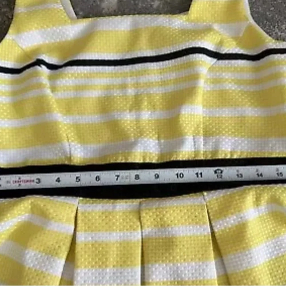 Danny & Nicole‎ Dress 12 Yellow Stripe Pleated Sleeveless Square Neck Fit Flare